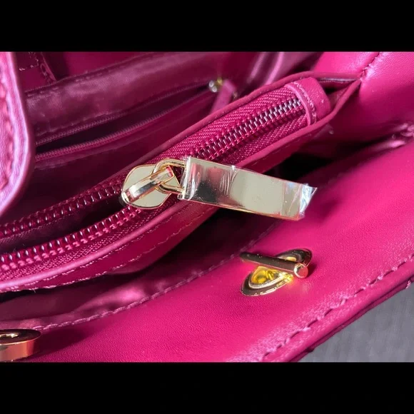 JOY & IMAN Satchel Diamond Quilted Leather Bag Red - Picture 7 of 13